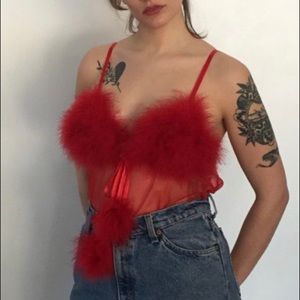 Vintage red marabou baby doll